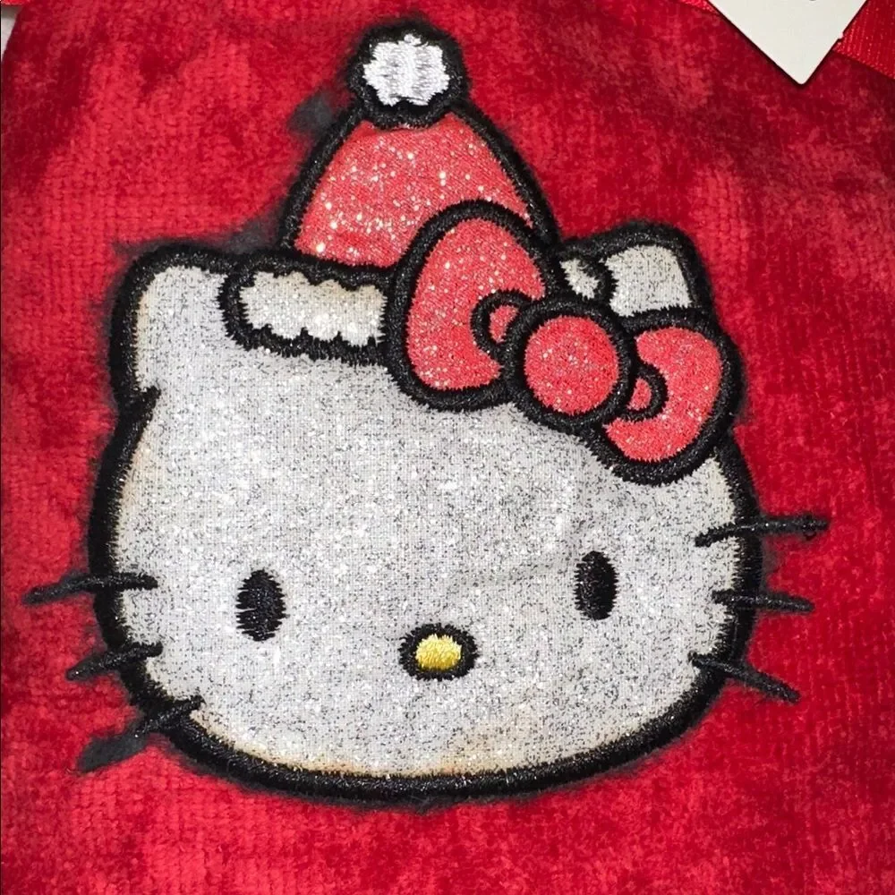 Hello Kitty 2 Pack Red Silver Metallic Black Christmas Hand Towels Bow Wrap